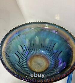 Vintage Indiana Glass Iridescent Blue Harvest Carnival Punch Bowl Set 7446