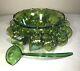Vintage Indiana Glass Iridescent Green Carnival Punch Bowl Set 12 Cups & Hooks