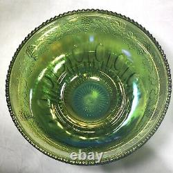 Vintage Indiana Glass Iridescent Green Carnival Punch Bowl Set 12 Cups & Hooks