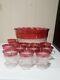 Vintage Indiana Glass Kings Crown Ruby Punch Bowl Set With 12 Footed Cups