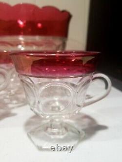 Vintage Indiana Glass Kings Crown Ruby Punch Bowl Set With 12 Footed Cups