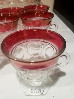 Vintage Indiana Glass Kings Crown Ruby Punch Bowl Set With 12 Footed Cups