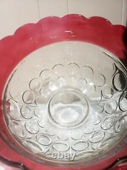Vintage Indiana Glass Kings Crown Ruby Punch Bowl Set With 12 Footed Cups