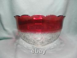 Vintage Indiana Glass Kings Crown Ruby Punch Bowl Set With 12 Footed Cups WithLadle