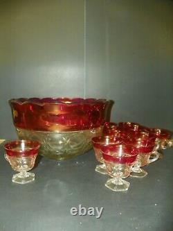 Vintage Indiana Glass Lexington Ruby Red Punch Bowl Set with 12 Footed Cups