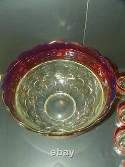 Vintage Indiana Glass Lexington Ruby Red Punch Bowl Set with 12 Footed Cups