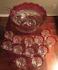 Vintage Indiana Glass Lexington Thumbprint Ruby Red Flash Punch 14 Piece Set