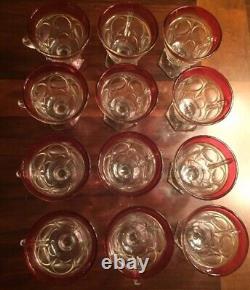 Vintage Indiana Glass Lexington Thumbprint Ruby Red Flash Punch 14 Piece Set