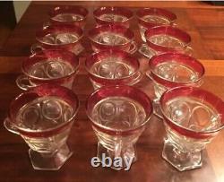 Vintage Indiana Glass Lexington Thumbprint Ruby Red Flash Punch 14 Piece Set