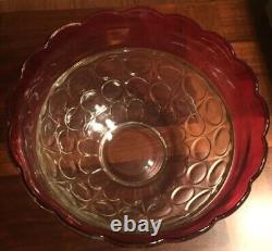 Vintage Indiana Glass Lexington Thumbprint Ruby Red Flash Punch 14 Piece Set