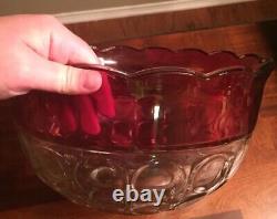 Vintage Indiana Glass Lexington Thumbprint Ruby Red Flash Punch 14 Piece Set