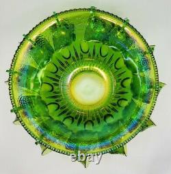 Vintage Indiana Glass Lime Green Carnival Glass Punch Bowl Set Harvest Grape