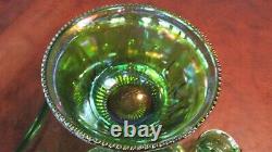 Vintage Indiana Glass Lime Green Carnival Glass Punch Bowl Set Harvest Grape