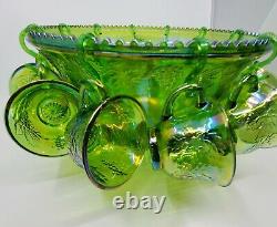Vintage Indiana Glass Lime Green Carnival Glass Punch Bowl Set Harvest Grape