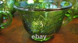 Vintage Indiana Glass Lime Green Carnival Glass Punch Bowl Set Harvest Grape