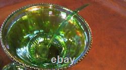 Vintage Indiana Glass Lime Green Carnival Glass Punch Bowl Set Harvest Grape