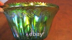 Vintage Indiana Glass Lime Green Carnival Glass Punch Bowl Set Harvest Grape