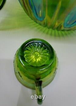 Vintage Indiana Glass Lime Green Carnival Glass Punch Bowl Set Harvest Grape