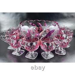 Vintage Indiana Glass Oleander Purple Punch Bowl Set with 12 Elegant Cups