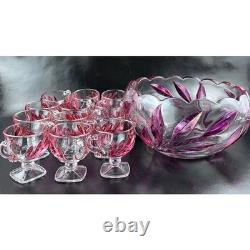 Vintage Indiana Glass Oleander Purple Punch Bowl Set with 12 Elegant Cups