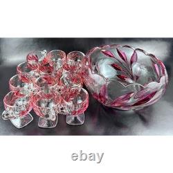 Vintage Indiana Glass Oleander Purple Punch Bowl Set with 12 Elegant Cups