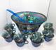 Vintage Indiana Glass Princess Blue Carnival Harvest Grape Punch Bowl 14 Pc Set