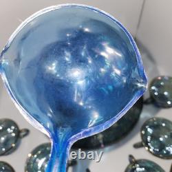 Vintage Indiana Glass Princess Blue Carnival Harvest Grape Punch Bowl 14 Pc Set