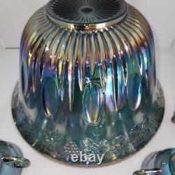 Vintage Indiana Glass Princess Blue Carnival Harvest Grape Punch Bowl 14 Pc Set