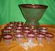 Vintage Indiana Glass Red And Clear 20 Piece Punch Bowl Set With Pedestal Base