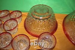 Vintage Indiana Glass Red And Clear 20 Piece Punch Bowl Set With Pedestal Base