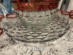 Vintage Indiana Glass Ruby Whitehall Punch Bowl 20 Footed Cups PICK UP ONLY