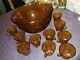 Vintage Indiana Glass Tiara Exclusive Amber Punch Bowl with10 Cups Org. Stickers