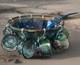 Vintage Indiana Grape Harvest Iridescent Blue Carnival Glass Punch Bowl Set