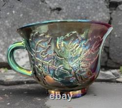 Vintage Indiana Grape Harvest Iridescent Blue Carnival Glass Punch Bowl Set