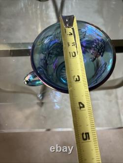 Vintage Indiana Grape Harvest Iridescent Blue Carnival Glass Punch Bowl Set