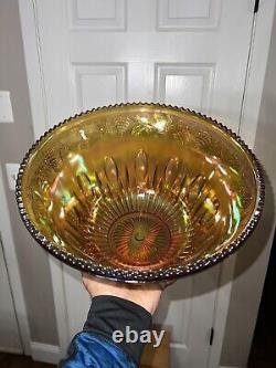 Vintage Indiana Harvest Iridescent Gold Carnival Glass Punch Bowl with12 Cups 7447