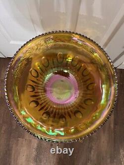 Vintage Indiana Harvest Iridescent Gold Carnival Glass Punch Bowl with12 Cups 7447