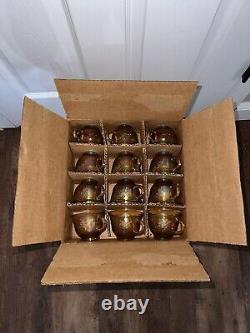 Vintage Indiana Harvest Iridescent Gold Carnival Glass Punch Bowl with12 Cups 7447