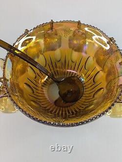 Vintage Indiana MARIGOLD Carnival Glass Punch Bowl 22 Piece Set in ORIGINAL BOX