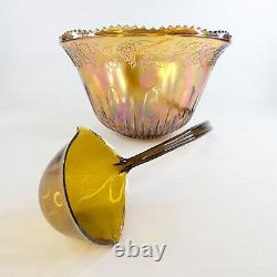 Vintage Indiana MARIGOLD Carnival Glass Punch Bowl 22 Piece Set in ORIGINAL BOX