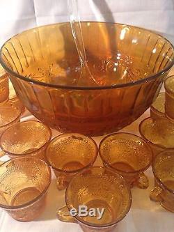 Vintage Indiana Sandwich Amber Tiara Punch Bowl/12 cups/1 ladle for Fall Sales