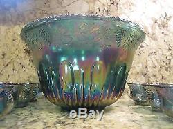 Vintage Indiana glass Iridescent BLUE CARNIVAL Punch Bowl 20 Cups Ladle