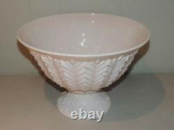 Vintage Jeanette Feather Pattern Pink Milk Glass Punchbowl, Base And 22 Cups