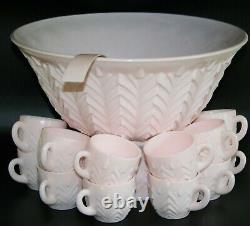 Vintage Jeanette Shell Pink Punch Bowl 15 pc. Complete Set
