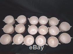 Vintage Jeanette shell Pastel Pink Milk Glass Punch Bowl 17 Cups Ladle Pedestal