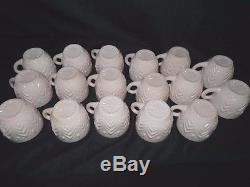 Vintage Jeanette shell Pastel Pink Milk Glass Punch Bowl 17 Cups Ladle Pedestal