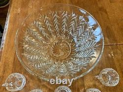 Vintage Jeannette Glass Feather Punch Bowl and 11 Cups Wedding 1950's