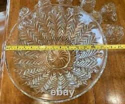 Vintage Jeannette Glass Feather Punch Bowl and 11 Cups Wedding 1950's