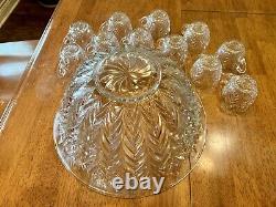 Vintage Jeannette Glass Feather Punch Bowl and 11 Cups Wedding 1950's