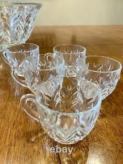 Vintage Jeannette Glass Feather Punch Bowl and 11 Cups Wedding 1950's